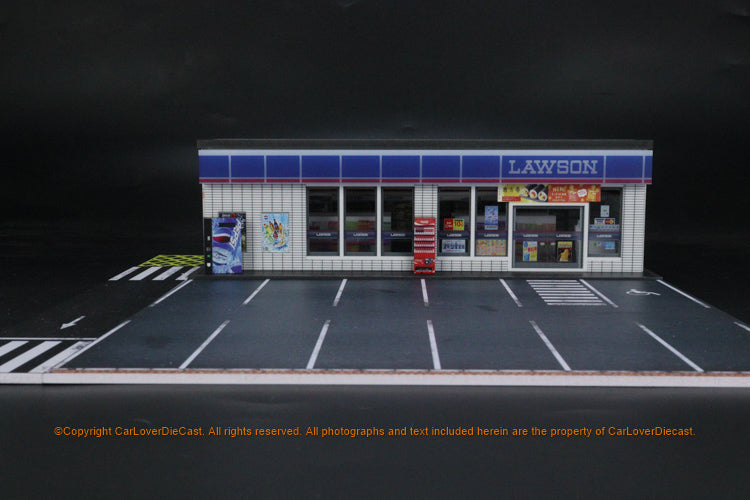 G-Fans 1/64 Lawson Convenience Store LED Light Diorama with Car Park Parking Lot