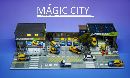 Magic City 1:64 SPOON Showroom & Repair Shop Diorama (cars & figures NOT included)