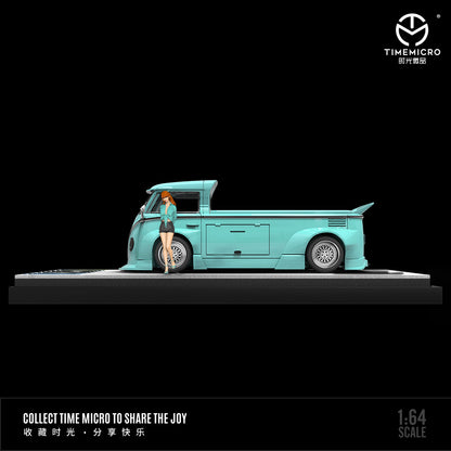Time Micro 1/64 Volkswagen Kombi T1 Modified Wide Body Camper Van- Tiffany Blue with Mini Human Figure