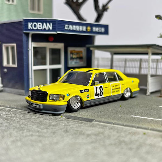 Master Model 1/64 Mercedes Benz Class S Evo II W126 560SEL Yellow Pig Modified Lowered Stance Version