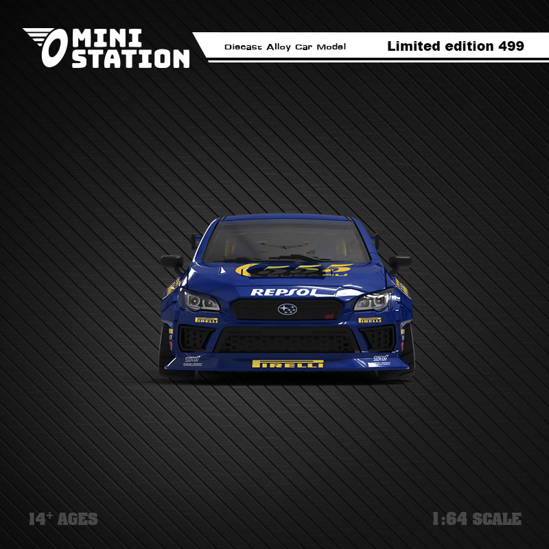 Mini Station 1/64 Subaru WRX STI 555 WRC Rally Car with Racer Miniature Figure