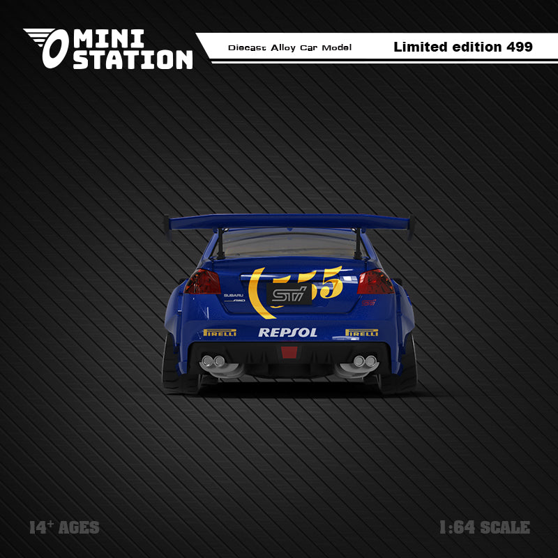 Mini Station 1/64 Subaru WRX STI 555 WRC Rally Car with Racer Miniature Figure