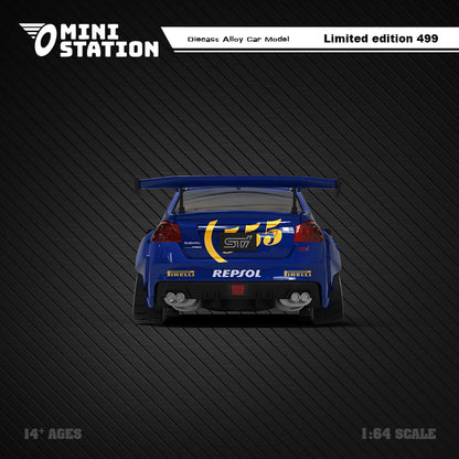 Mini Station 1/64 Subaru WRX STI 555 WRC Rally Car with Racer Miniature Figure