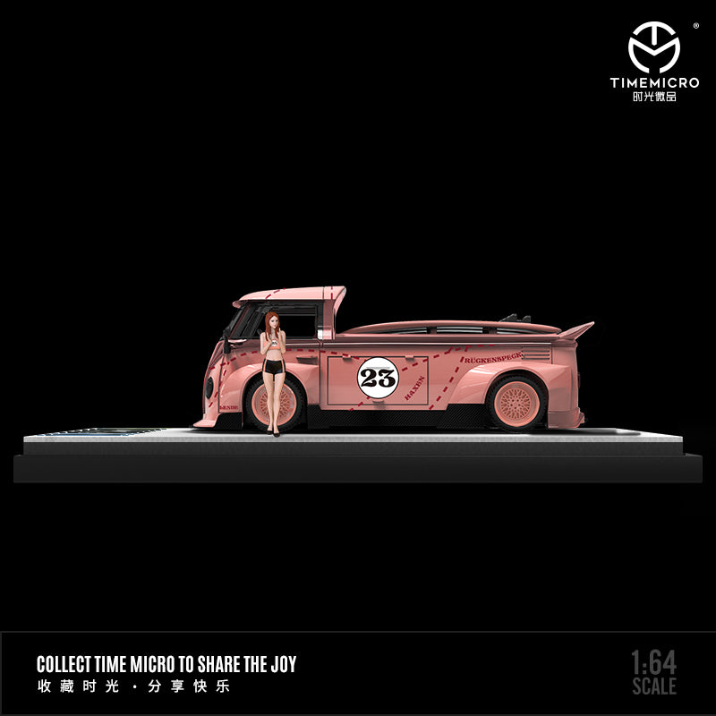 Time Micro 1/64 Volkswagen Kombi T1 Modified Wide Body Pick-Up Truck- Pink Pig with Model Girl Figure