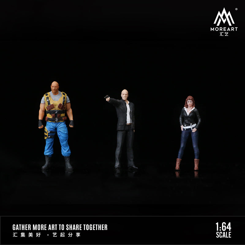 MoreArt 1/64 Fast and Furious Version Diorama Miniature Figures The Rock Jason Statham Letty Ortiz- 3 Figures Dolls Set B