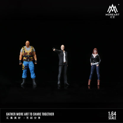 MoreArt 1/64 Fast and Furious Version Diorama Miniature Figures The Rock Jason Statham Letty Ortiz- 3 Figures Dolls Set B