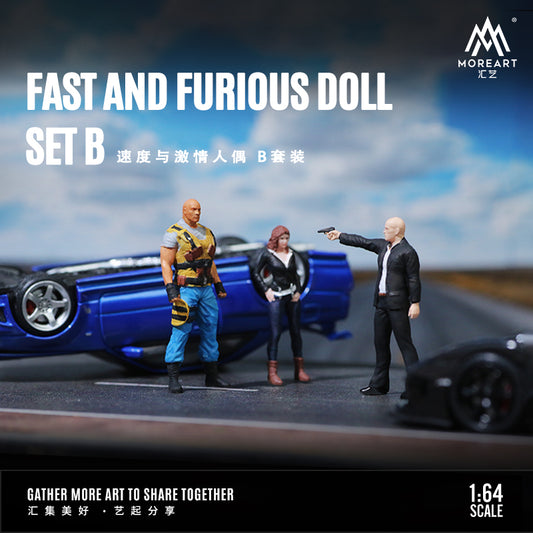 MoreArt 1/64 Fast and Furious Version Diorama Miniature Figures The Rock Jason Statham Letty Ortiz- 3 Figures Dolls Set B