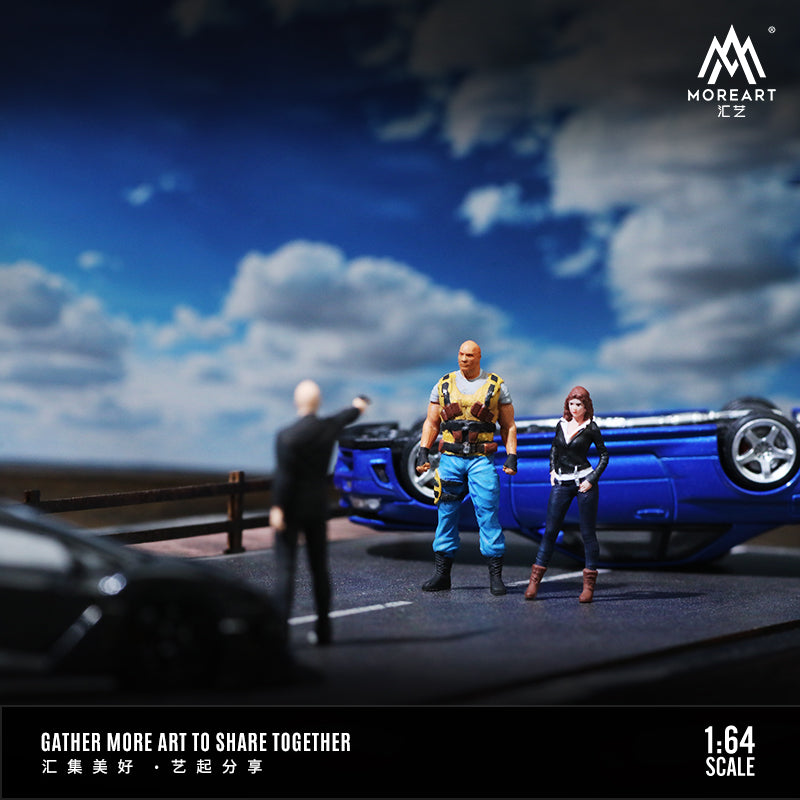 MoreArt 1/64 Fast and Furious Version Diorama Miniature Figures The Rock Jason Statham Letty Ortiz- 3 Figures Dolls Set B