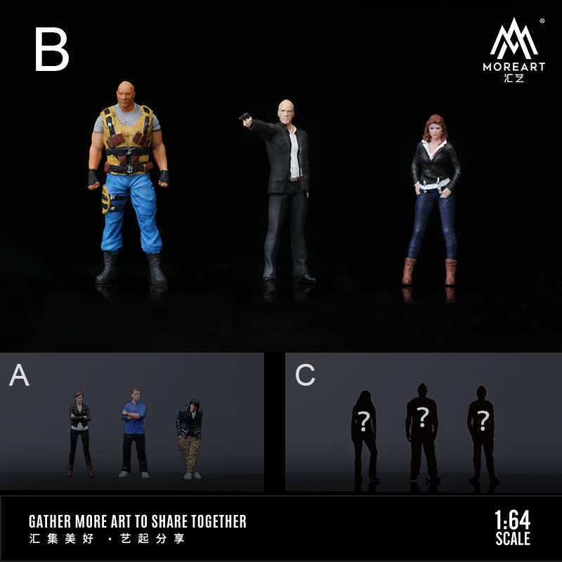 MoreArt 1/64 Fast and Furious Version Diorama Miniature Figures The Rock Jason Statham Letty Ortiz- 3 Figures Dolls Set B