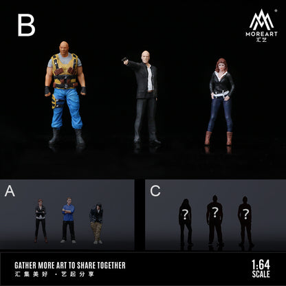 MoreArt 1/64 Fast and Furious Version Diorama Miniature Figures The Rock Jason Statham Letty Ortiz- 3 Figures Dolls Set B