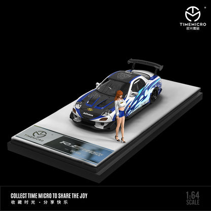 Time Micro 1/64 Mazda RX-7 FD3S Modified RE-Amemiya Edition Blue Frame with Girl Miniature Figure