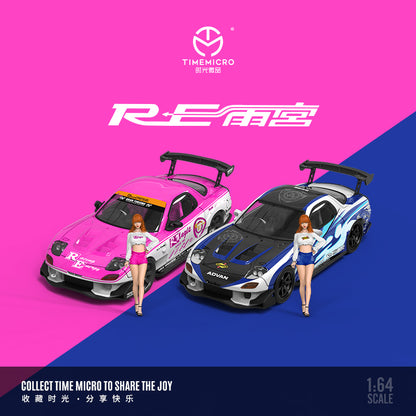 Time Micro 1/64 Mazda RX-7 FD3S Modified RE-Amemiya Edition Blue Frame with Girl Miniature Figure