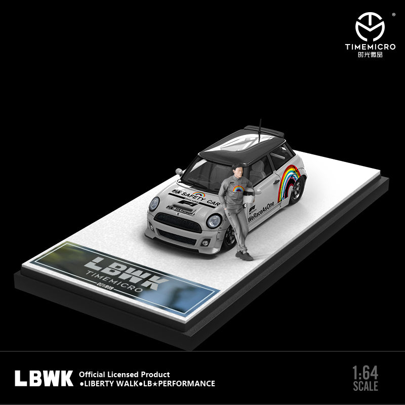 Time Micro 1/64 Mini Cooper Safety Car Rainbow Edition with Girl Racer Figure