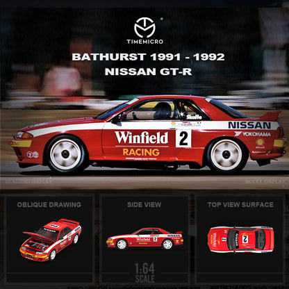 Time Micro 1/64 Nissan Skyline GT-R R32 Open Bonnet Engine Hood -Bathurst 91-92 #2 Red with Driver Figure