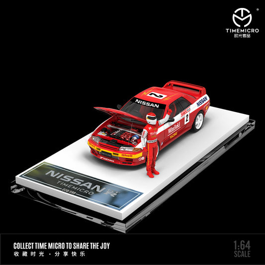 Time Micro 1/64 Nissan Skyline GT-R R32 Open Bonnet Engine Hood -Bathurst 91-92 #2 Red with Driver Figure