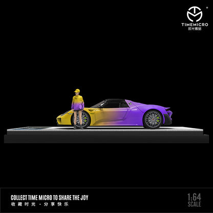 Time Micro 1/64 Porsche 918 Spyder Fading Yellow and Purple with Girl Miniature Figure