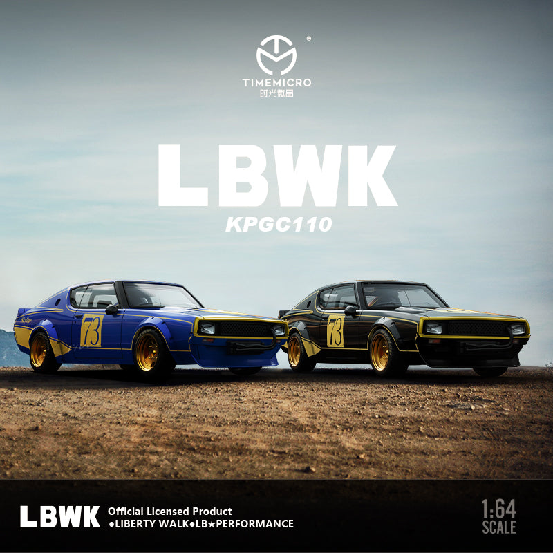 Time Micro 1/64 Nissan Skyline 2000GT-R KPGC110 LBWK Liberty Walk #73 Blue with model girl miniature figure