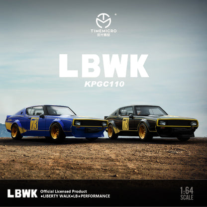 Time Micro 1/64 Nissan Skyline 2000GT-R KPGC110 LBWK Liberty Walk #73 Blue with model girl miniature figure