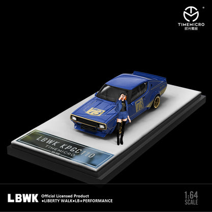 Time Micro 1/64 Nissan Skyline 2000GT-R KPGC110 LBWK Liberty Walk #73 Blue with model girl miniature figure