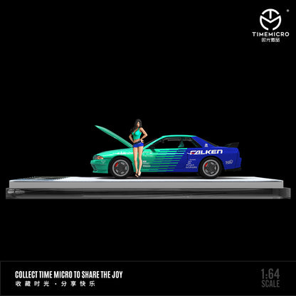 Time Micro 1/64 Nissan Skyline GT-R R32 Open Bonnet Engine Hood -Falken Edition with Model Girl Figure