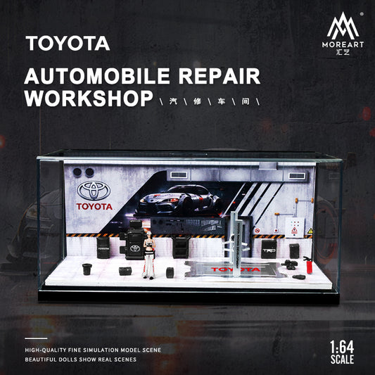 MoreArt 1/64 Automobile Repair Workshop Garage Diorama with Tools and Figure Set- Toyota Edition