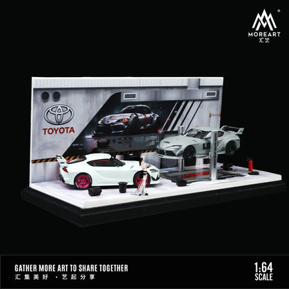 MoreArt 1/64 Automobile Repair Workshop Garage Diorama with Tools and Figure Set- Toyota Edition
