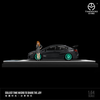 Time Micro 1:64 Subaru WRX STI Black with Black Carbon Hood with Model Girl Figure