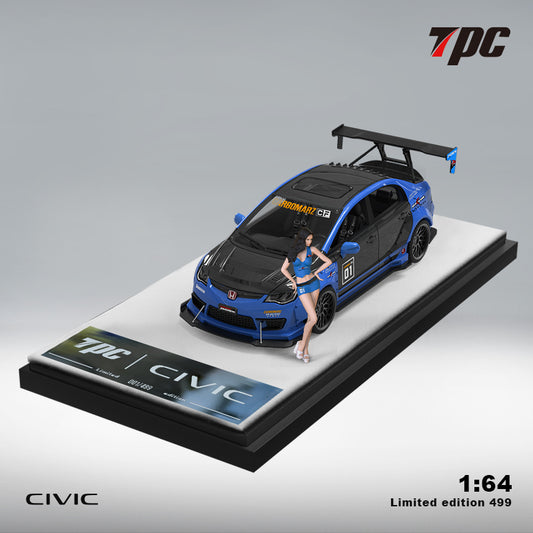 TPC 1:64 Honda CIVIC Type-R FD2 Modified Blue with Model Girl Figure