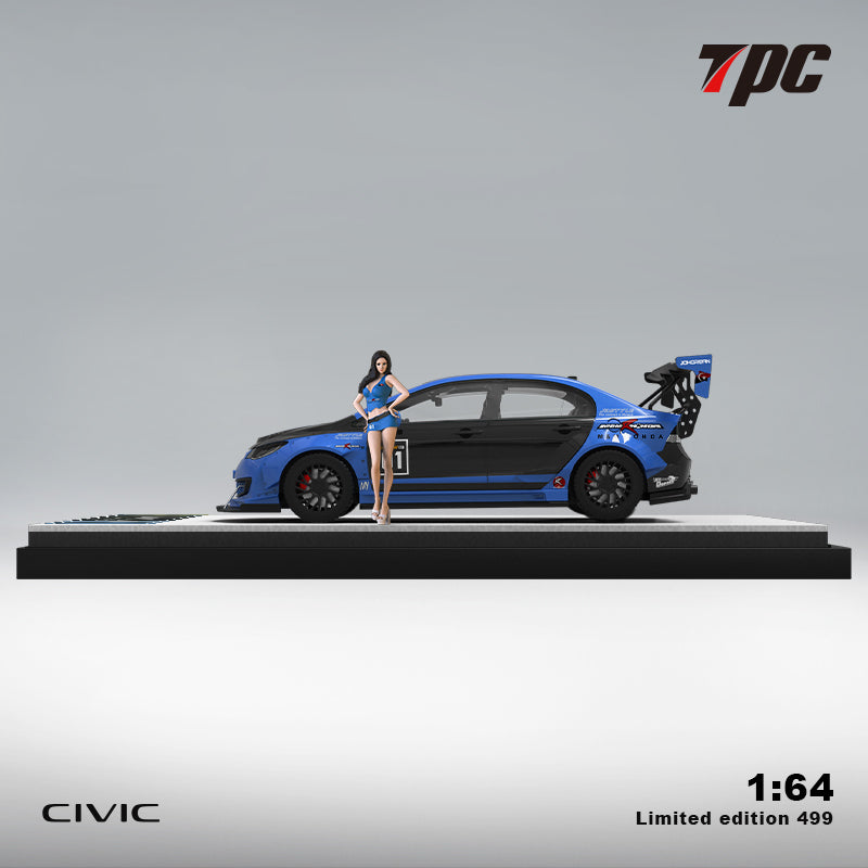 TPC 1:64 Honda CIVIC Type-R FD2 Modified Blue with Model Girl Figure
