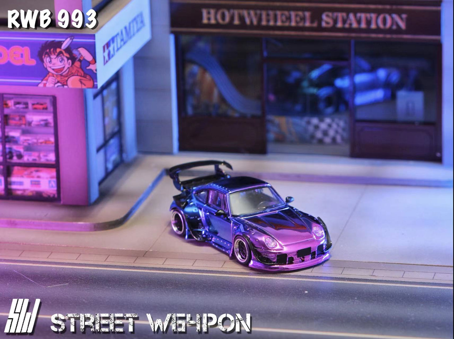Street Weapon 1/64 Porsche RWB 993 Chromed Gloss Fading Blue and Purple
