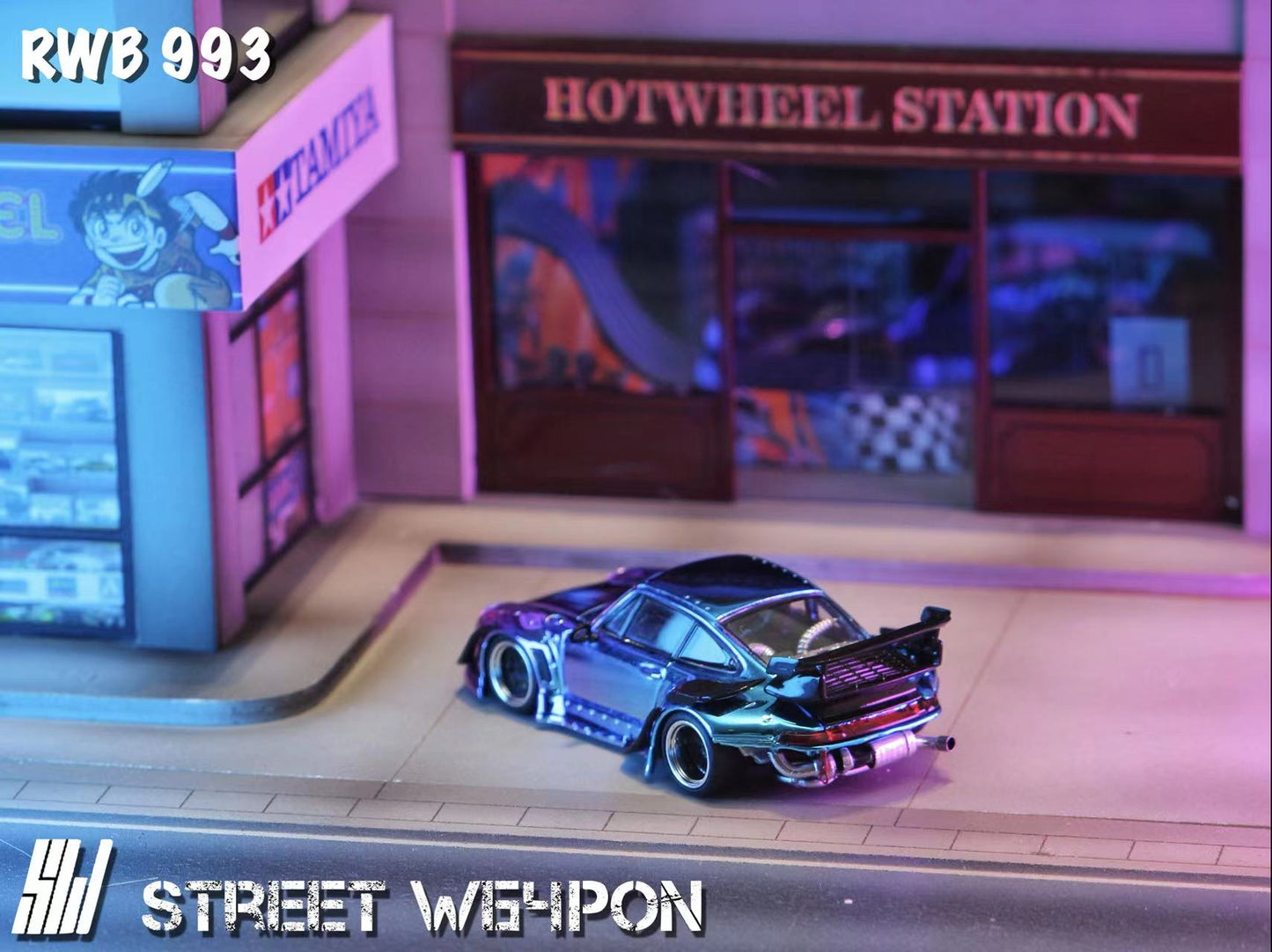 Street Weapon 1/64 Porsche RWB 993 Chromed Gloss Fading Blue and Purple