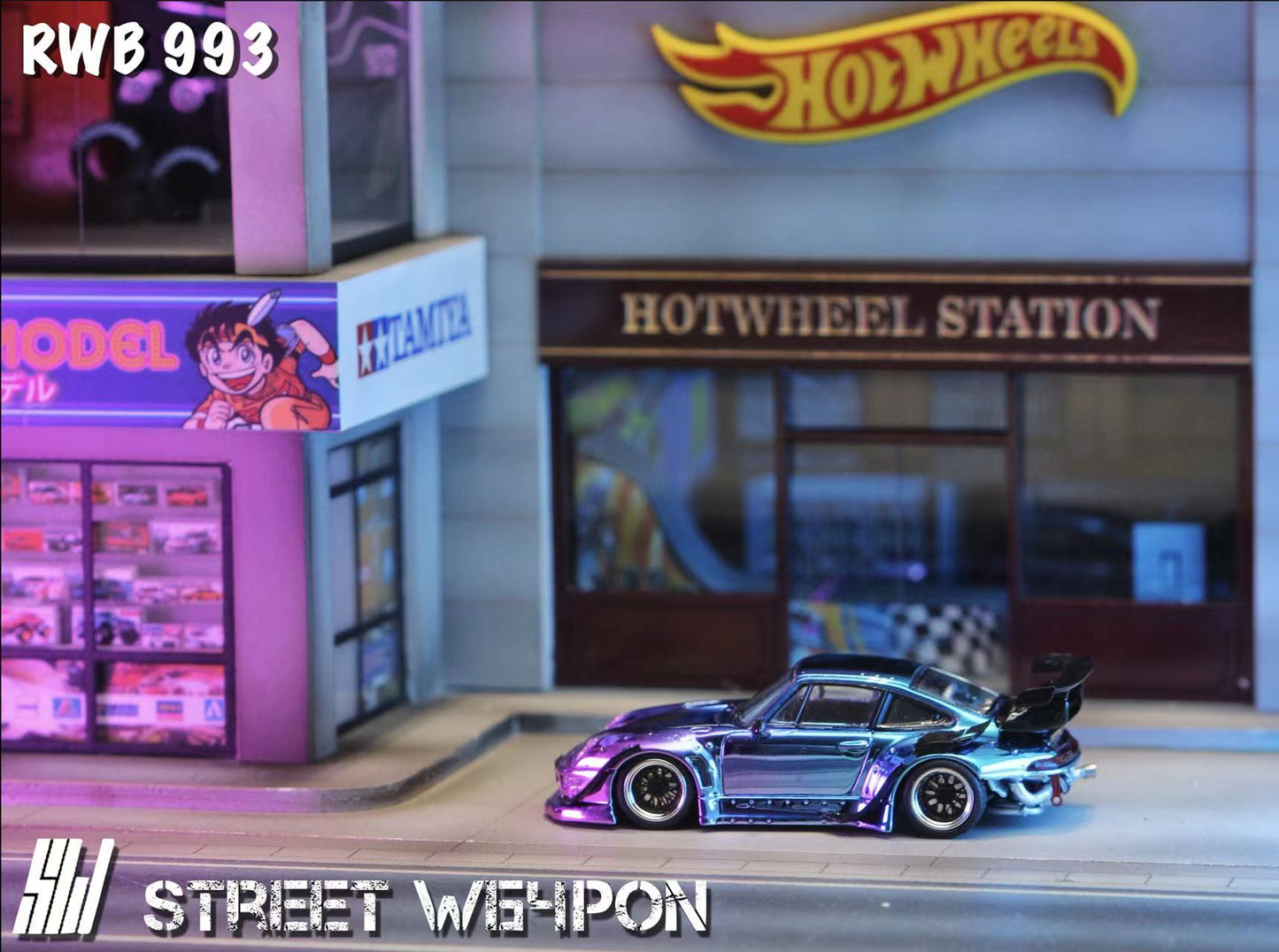 Street Weapon 1/64 Porsche RWB 993 Chromed Gloss Fading Blue and Purple