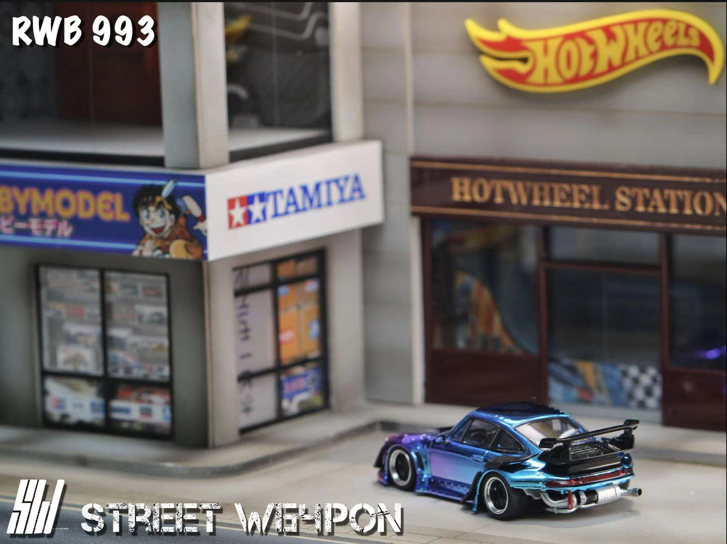 Street Weapon 1/64 Porsche RWB 993 Chromed Gloss Fading Blue and Purple
