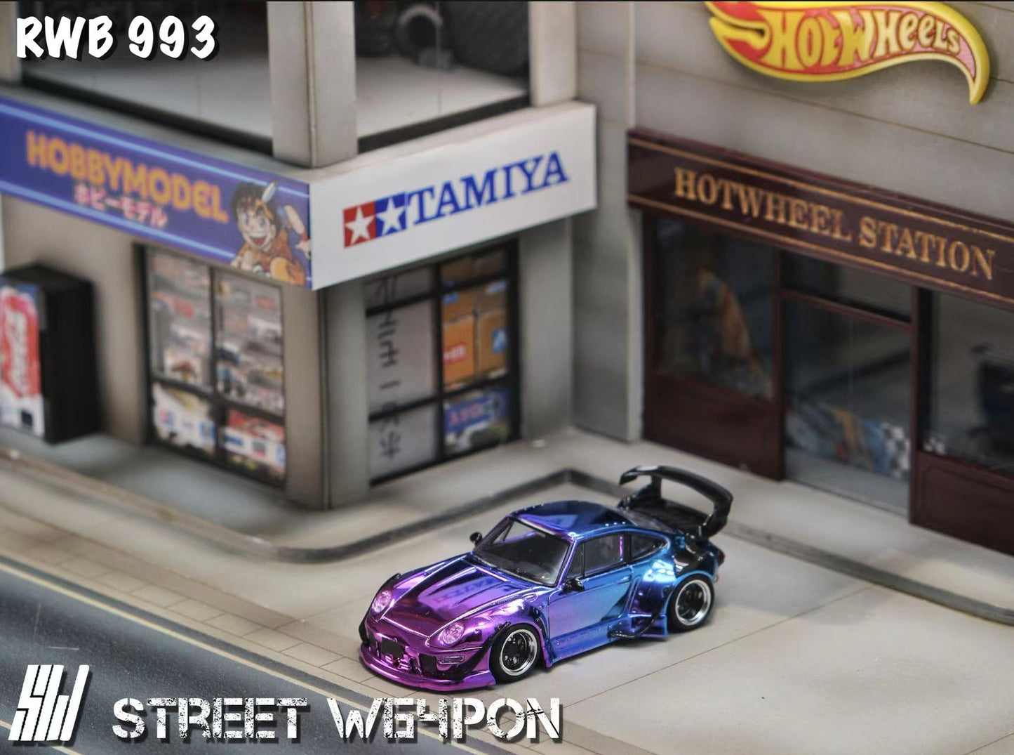 Street Weapon 1/64 Porsche RWB 993 Chromed Gloss Fading Blue and Purple