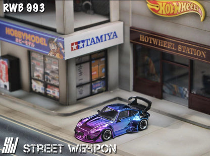 Street Weapon 1/64 Porsche RWB 993 Chromed Gloss Fading Blue and Purple