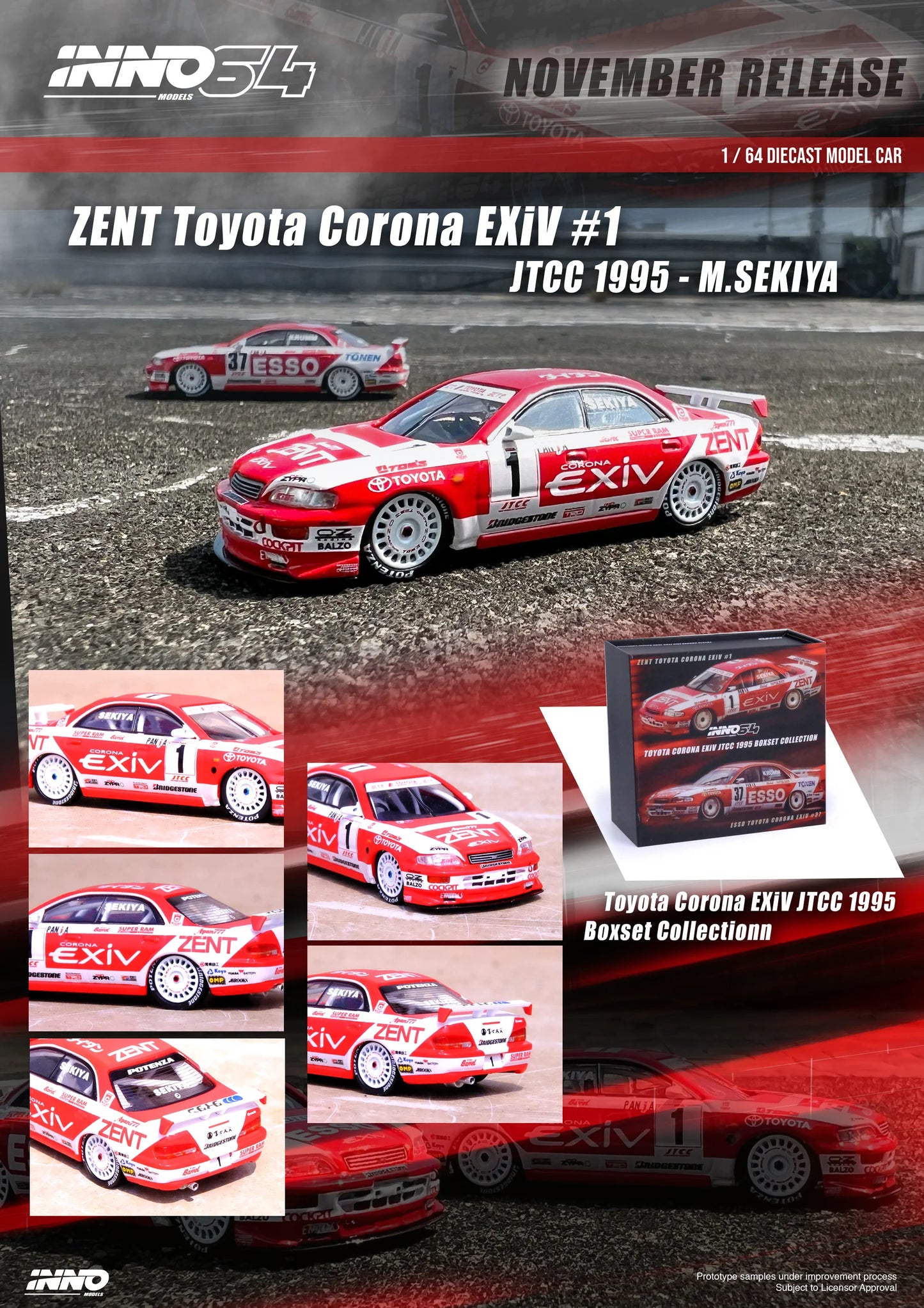 INNO64 1:64 Toyota Corona EXIV JTCC 1995 Boxset Collection #1 "ZENT" M. SEKIYA / #37 "ESSO" M. KRUMM