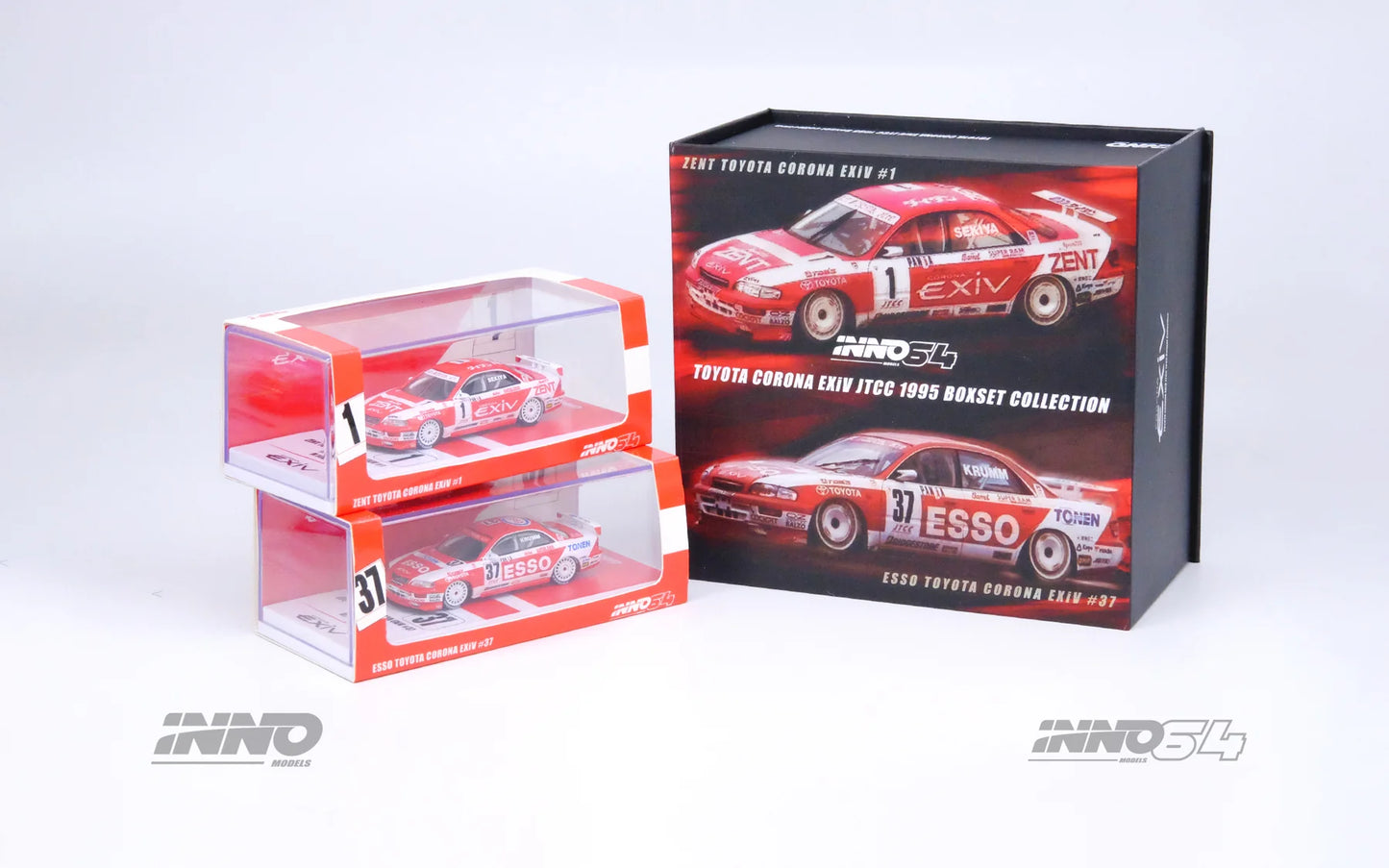 INNO64 1:64 Toyota Corona EXIV JTCC 1995 Boxset Collection #1 "ZENT" M. SEKIYA / #37 "ESSO" M. KRUMM