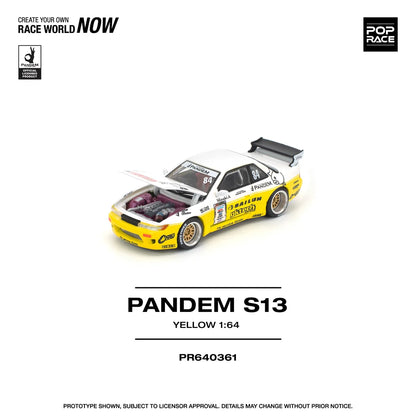 Pop Race 1:64 Pandem Silvia S13 Rocket Bunny Yellow Opening Front Hood Detailed Engine (PR640361)