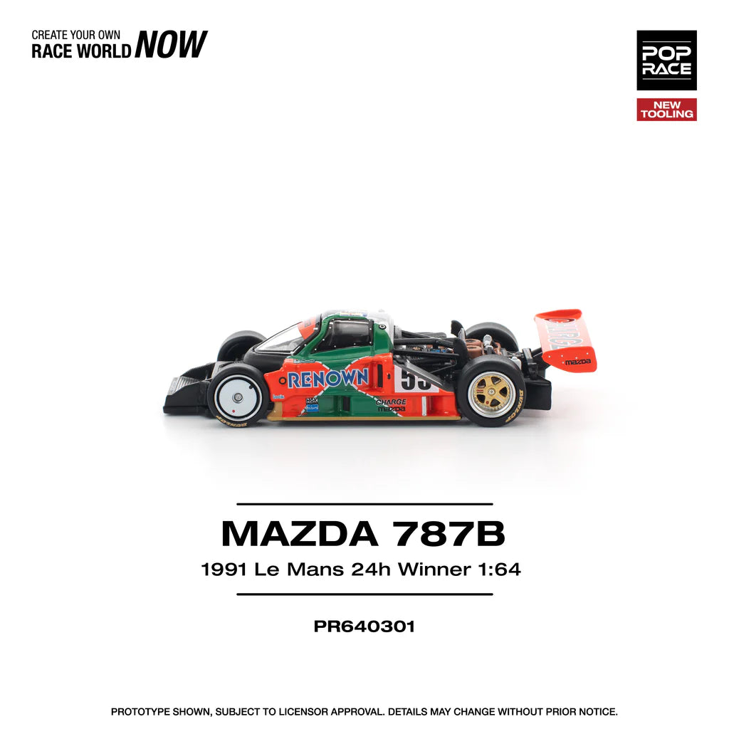 Pop Race 1:64 Mazda 787B 1991 Le Mans 24H Winner Renown Openable Front and Rear Hood Detailed Engine (PR6402301)