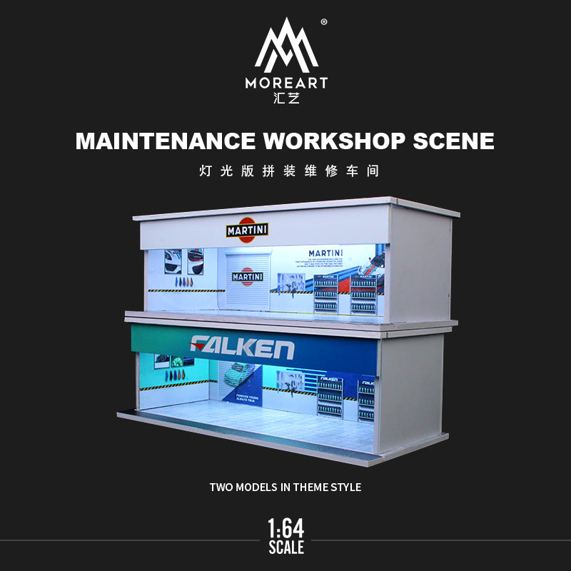 MoreArt 1/64 Maintenance Workshop Scene Diorama with LED Light- Falken Edition