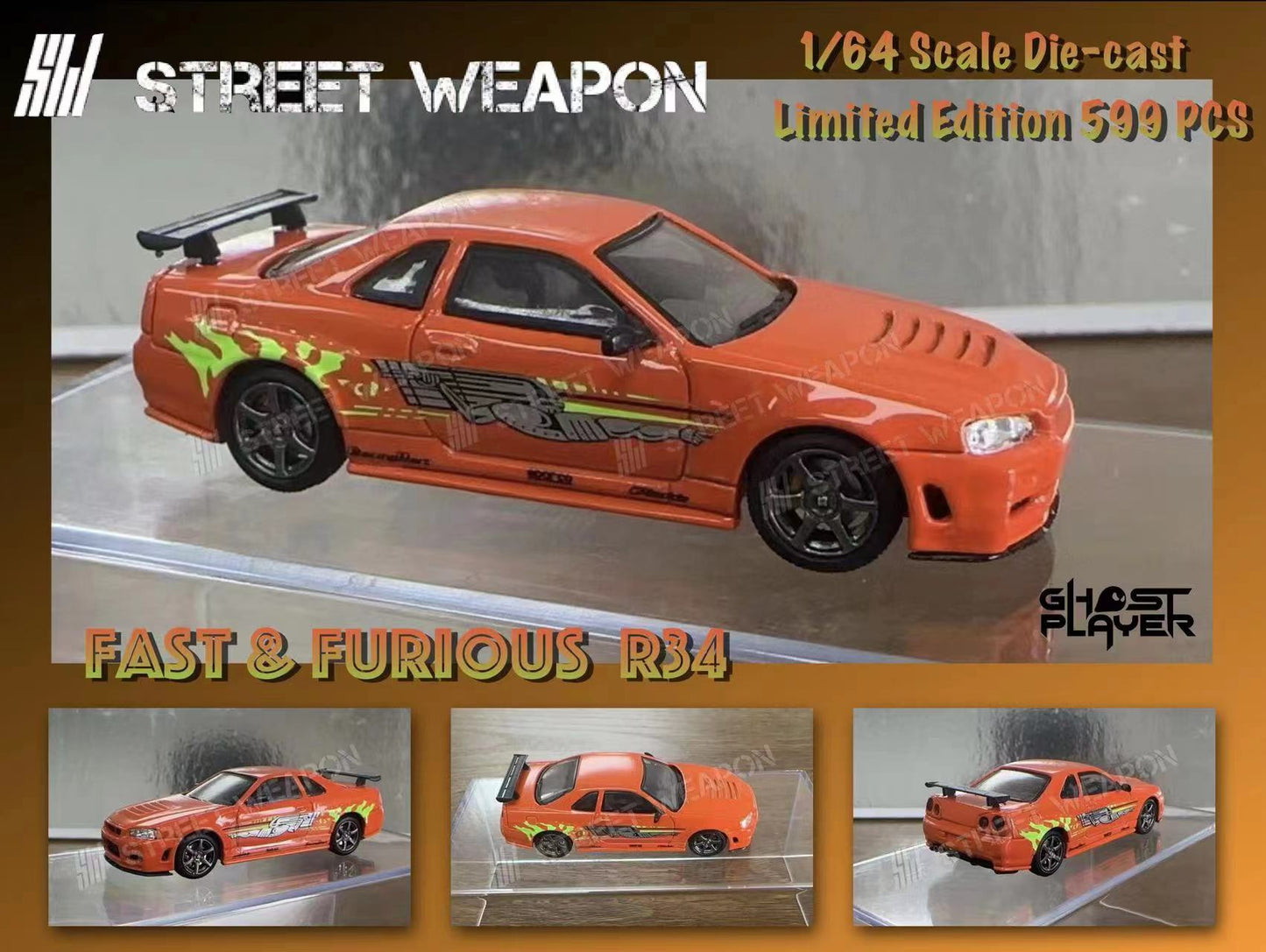 Street Weapon 1:64 Nissan Skyline GT-R R34 Fast and Furious Orange