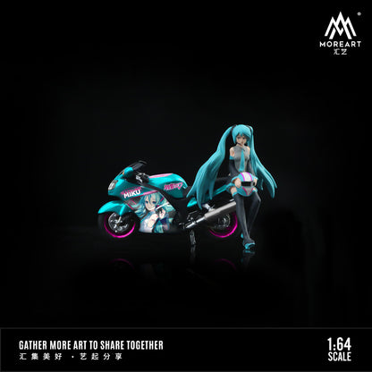 MoreArt 1:64 Anime Beauty Motorcycle Doll Japanese Hatsune Miku Blue Hair Figure with Motorcycle