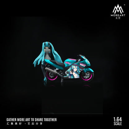 MoreArt 1:64 Anime Beauty Motorcycle Doll Japanese Hatsune Miku Blue Hair Figure with Motorcycle