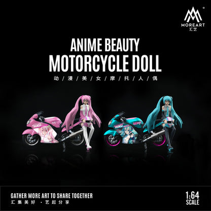 MoreArt 1:64 Anime Beauty Motorcycle Doll Japanese Hatsune Miku Blue Hair Figure with Motorcycle