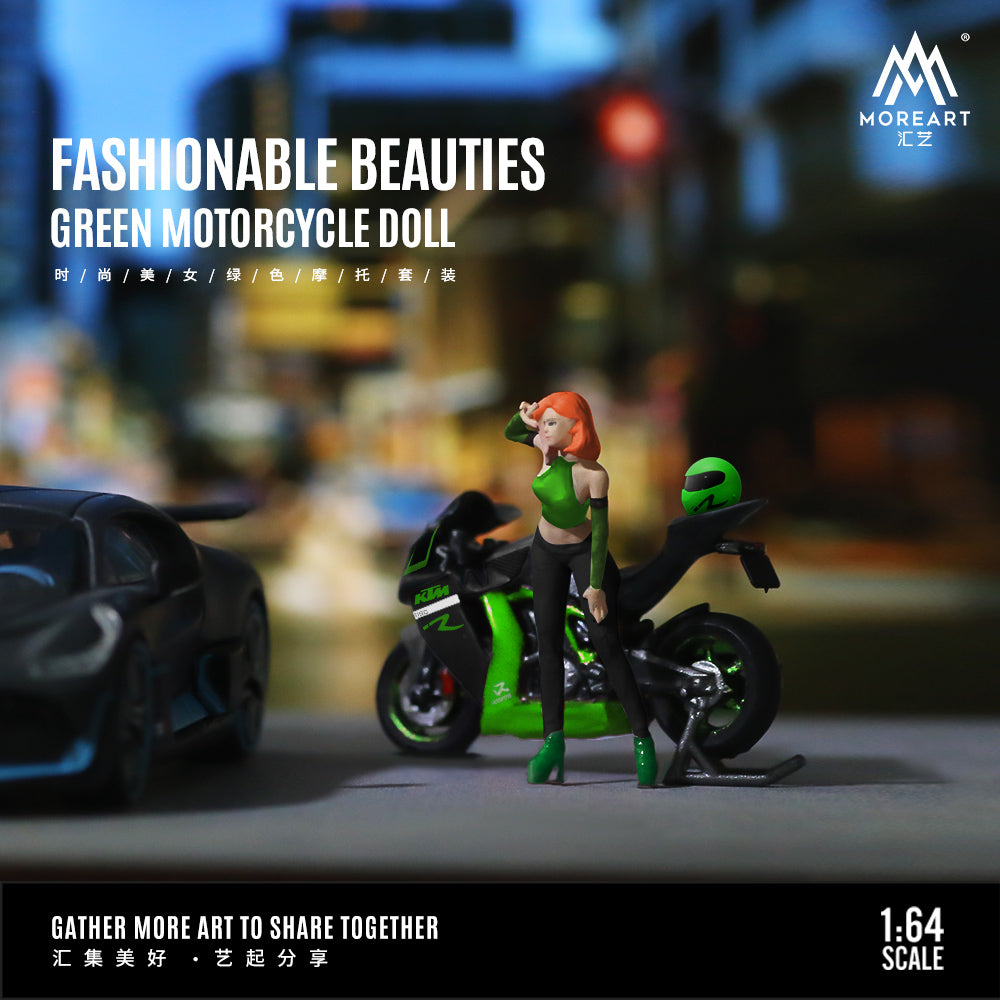 MoreArt 1:64 KTM Fashionable Beauties Green Motorcycle Doll Figure Set (1 Motorcycle + 1 Figure)