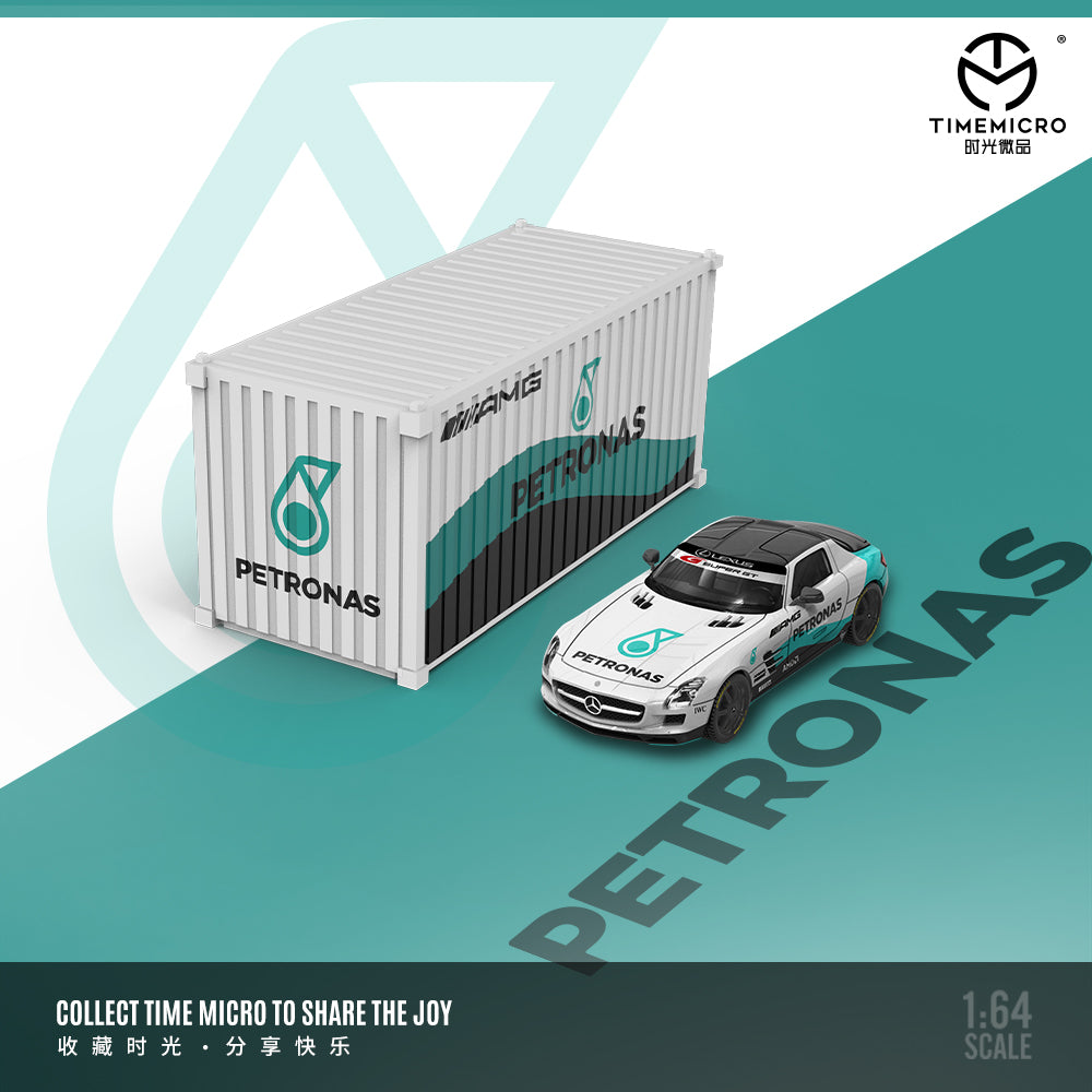 Time Micro 1:64 Mercedes Benz SLS Petronas Car and Full Metal Container set