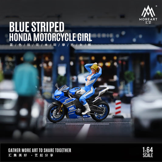 MoreArt 1:64 Honda Blue Striped Motorcycle Doll Set (1 Motorcycle + 1 Figure)
