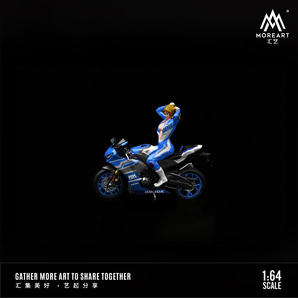 MoreArt 1:64 Honda Blue Striped Motorcycle Doll Set (1 Motorcycle + 1 Figure)