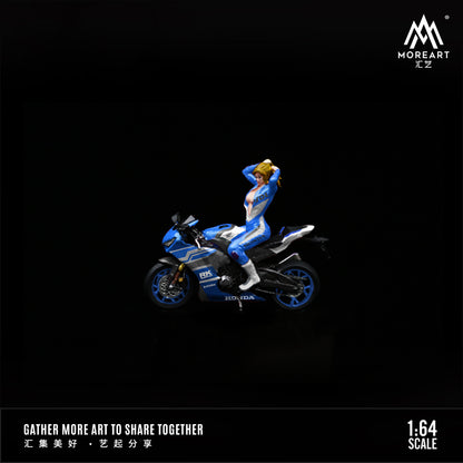 MoreArt 1:64 Honda Blue Striped Motorcycle Doll Set (1 Motorcycle + 1 Figure)