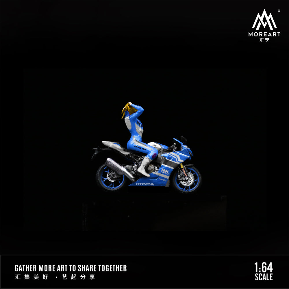 MoreArt 1:64 Honda Blue Striped Motorcycle Doll Set (1 Motorcycle + 1 Figure)